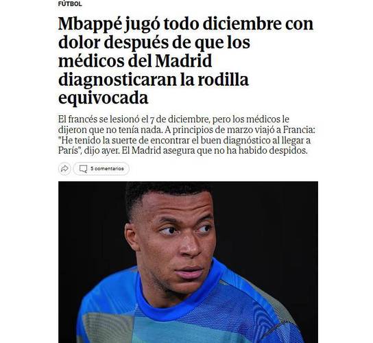 辟谣！姆巴佩：皇马检查错膝盖的说法不实，我或许要承担间接责任